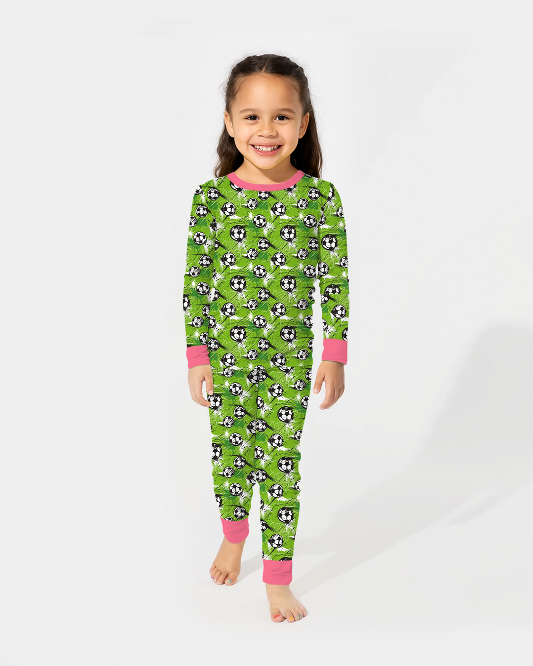 Green Soccer Energy Bamboo Two Piece Long Sleeve Pajama Set