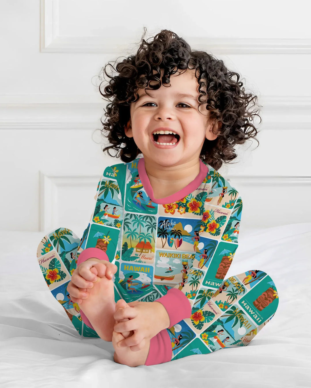 Aloha Postcard Paradise Bamboo Two Piece Long Sleeve Pajama Set