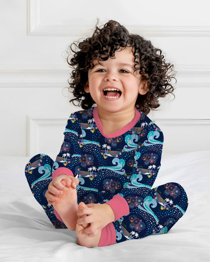 Starlit Surf Celebration Bamboo Two Piece Long Sleeve Pajama Set