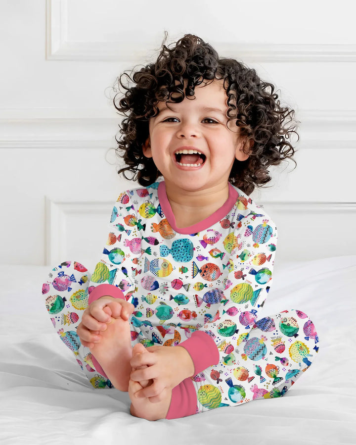 Rainbow Reef Fish Bamboo Two Piece Long Sleeve Pajama Set