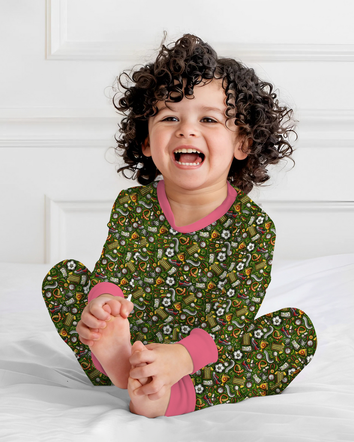 Green Soccer All-Star Bamboo Two Piece Long Sleeve Pajama Set