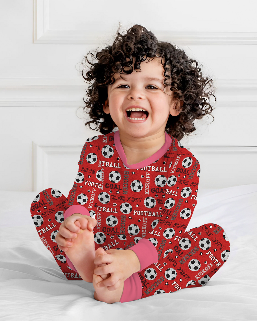 Red Soccer Ball Bamboo Two Piece Long Sleeve Pajama Set