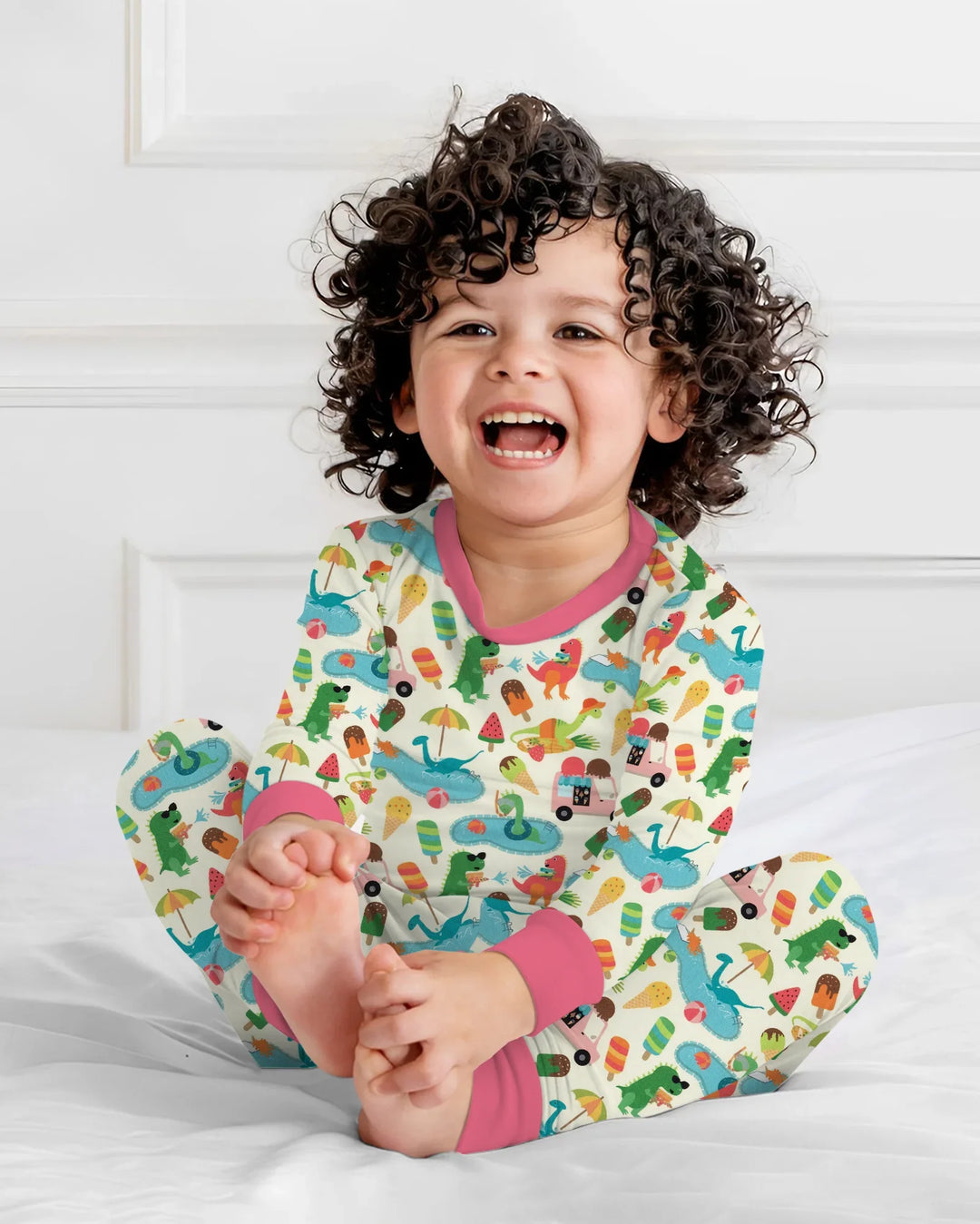Conjunto de Pijama de Dos Piezas de Bambú de Manga Larga Dino Summer Splash