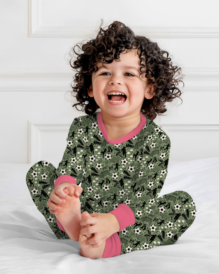 Sage Green Soccer Dreams Bamboo Two Piece Long Sleeve Pajama Set