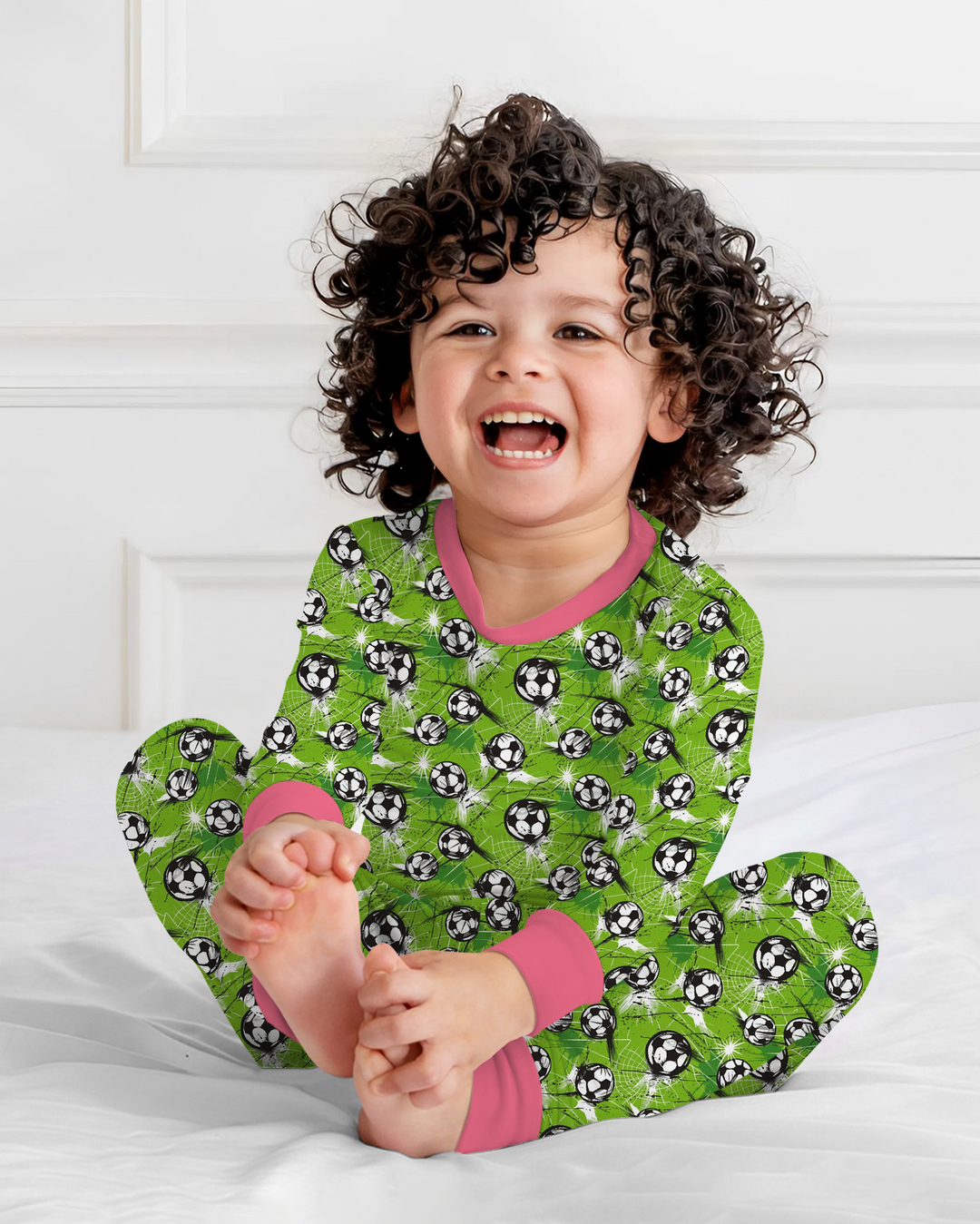 Green Soccer Energy Bamboo Two Piece Long Sleeve Pajama Set