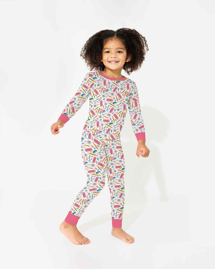 Pink Power School Supplies Bamboo Two Piece Long Sleeve Pajama Set