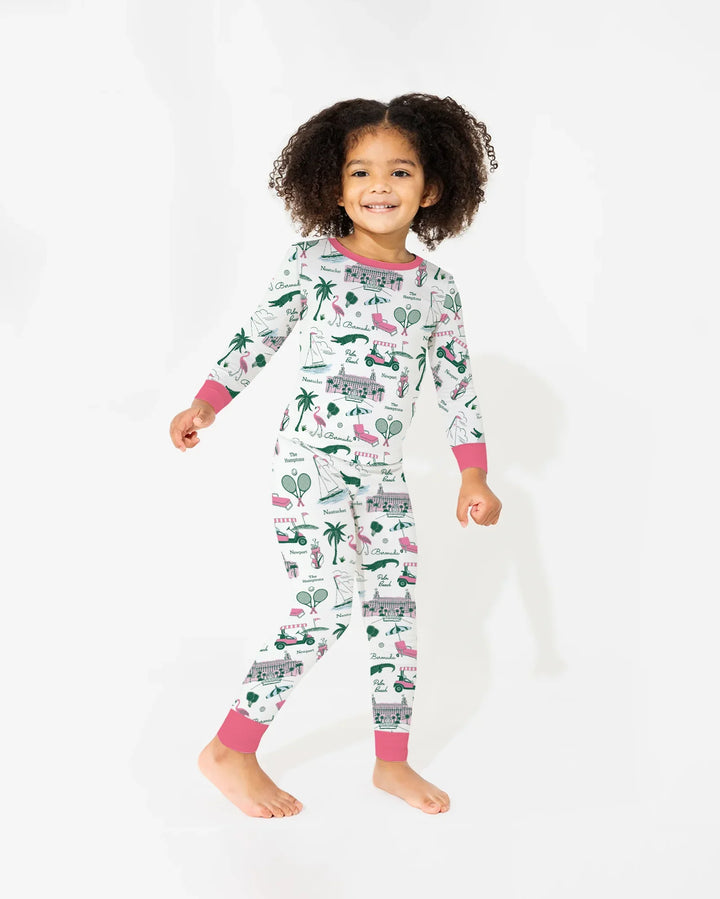 Conjunto de pijama de dos piezas de bambú de manga larga estilo Preppy Palm Getaway