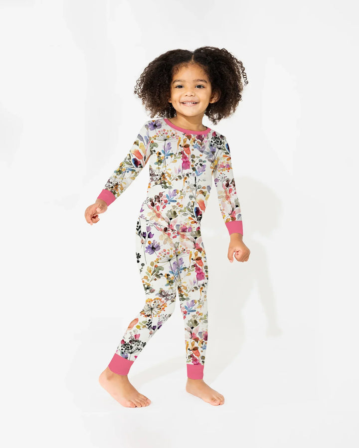 Wildflower Watercolor Garden Bamboo Two Piece Long Sleeve Pajama Set