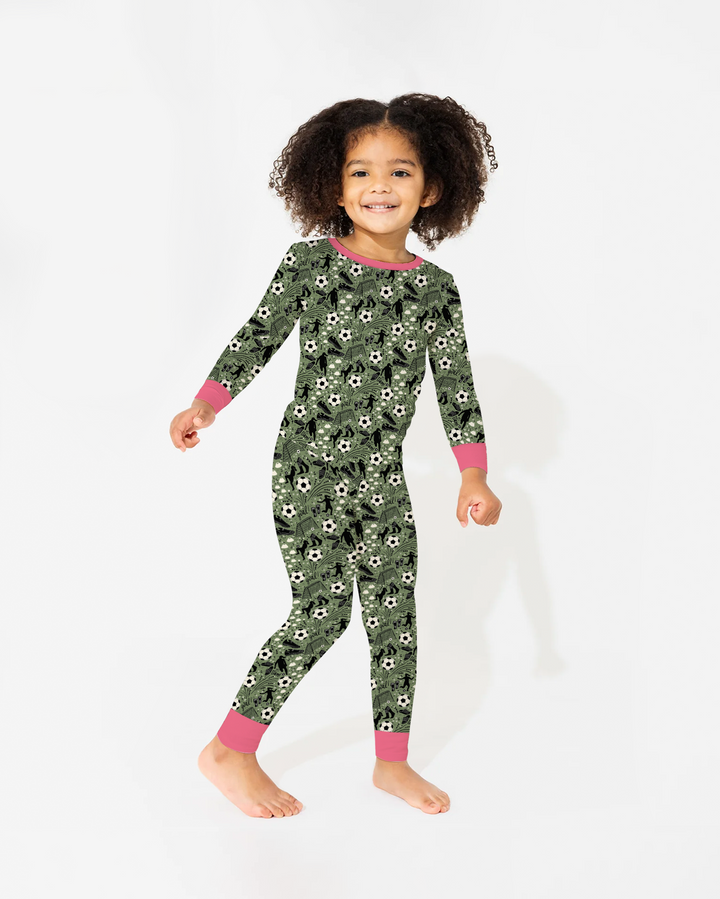 Sage Green Soccer Dreams Bamboo Two Piece Long Sleeve Pajama Set