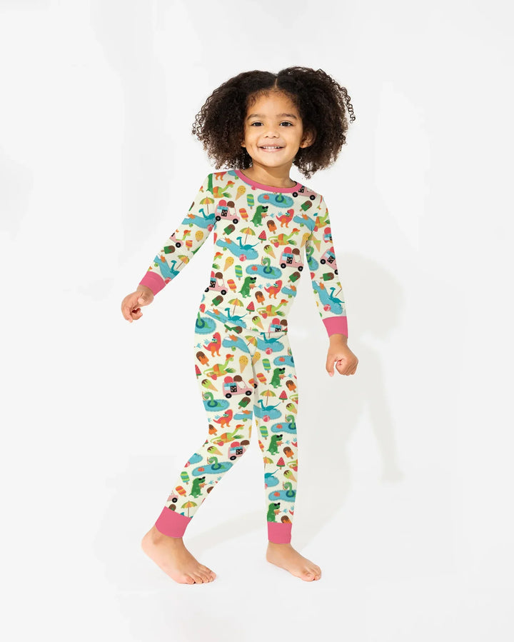 Conjunto de Pijama de Dos Piezas de Bambú de Manga Larga Dino Summer Splash