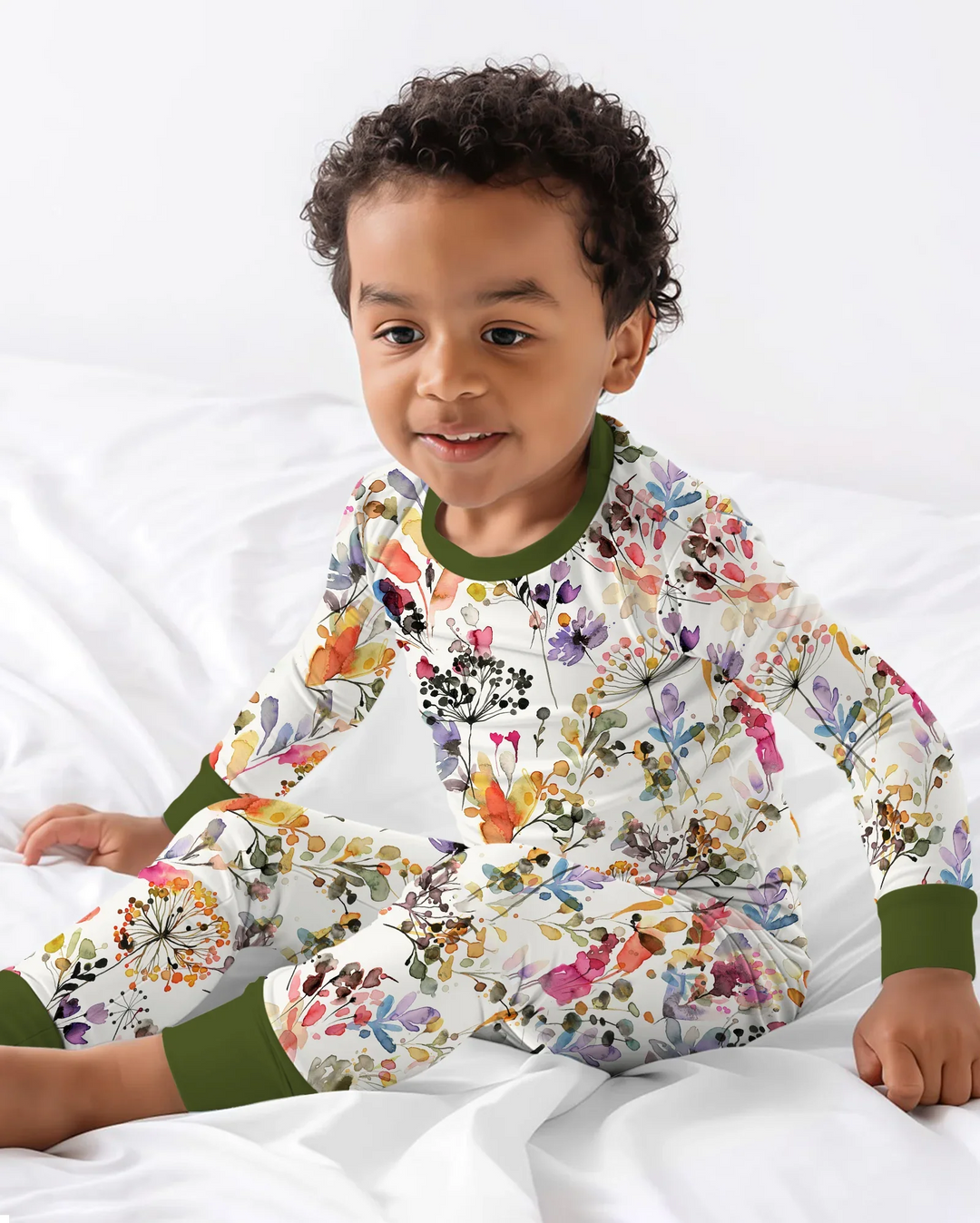Wildflower Watercolor Garden Bamboo Two Piece Long Sleeve Pajama Set