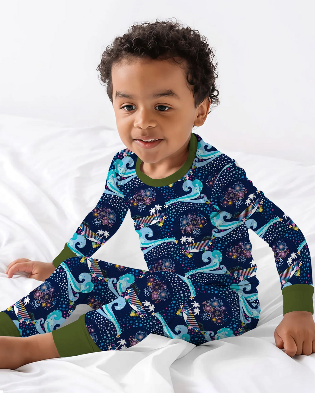Starlit Surf Celebration Bamboo Two Piece Long Sleeve Pajama Set
