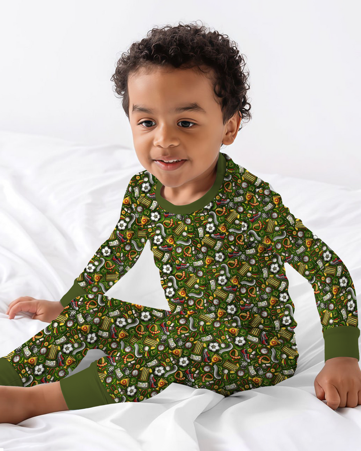 Green Soccer All-Star Bamboo Two Piece Long Sleeve Pajama Set