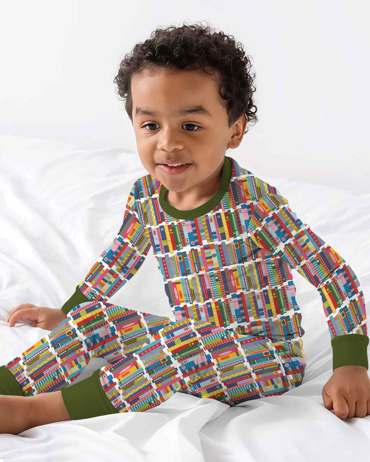 Rainbow Bookshelf Bamboo Two Piece Long Sleeve Pajama Set