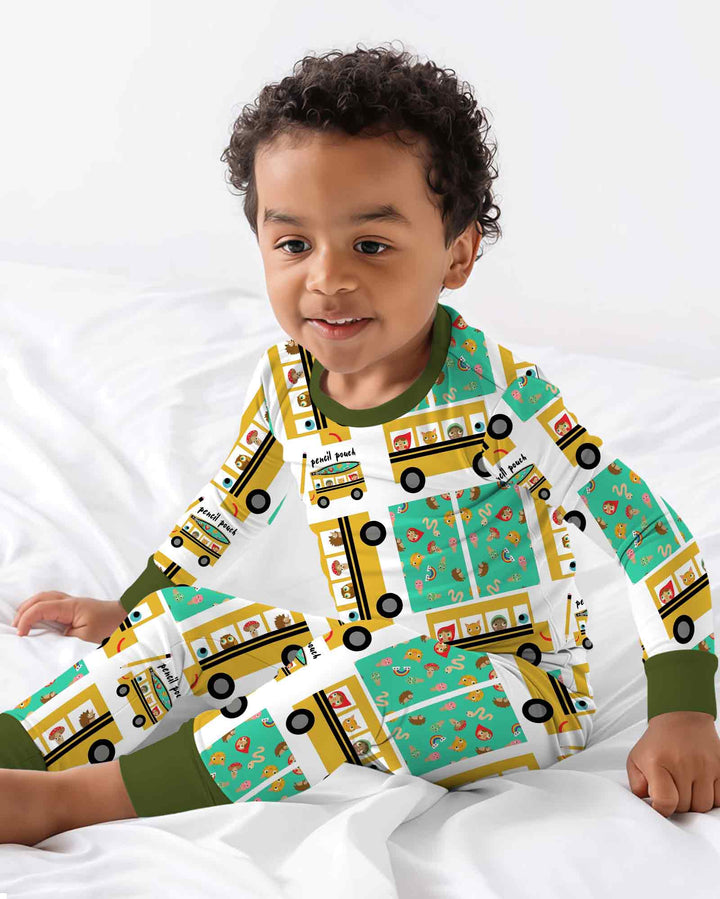 School Bus Adventures Bamboo Two Piece Long Sleeve Pajama Set