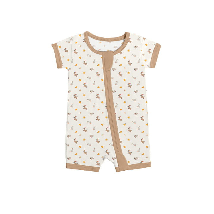 Playful Farm Animals Shorty Zippered Romper