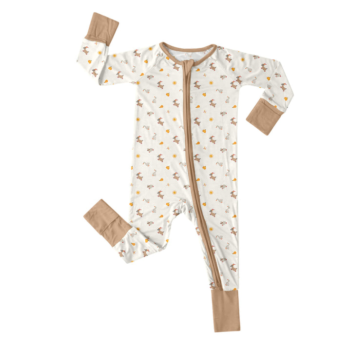 Playful Farm Animals Convertible Zippered Romper