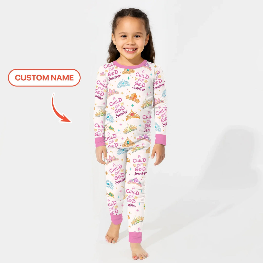 Princess A Child Of God Custom Name Two Piece Long Sleeve Pajama Set - Zumbamboo