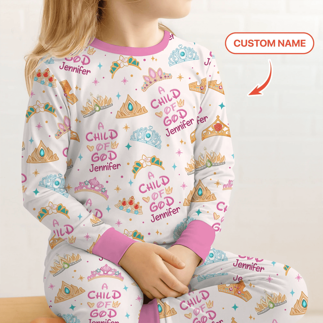 Princess A Child Of God Custom Name Two Piece Long Sleeve Pajama Set - Zumbamboo