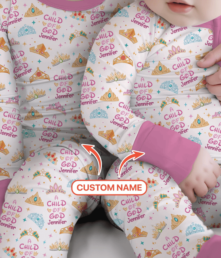 Princess A Child Of God Custom Name Two Piece Long Sleeve Pajama Set - Zumbamboo