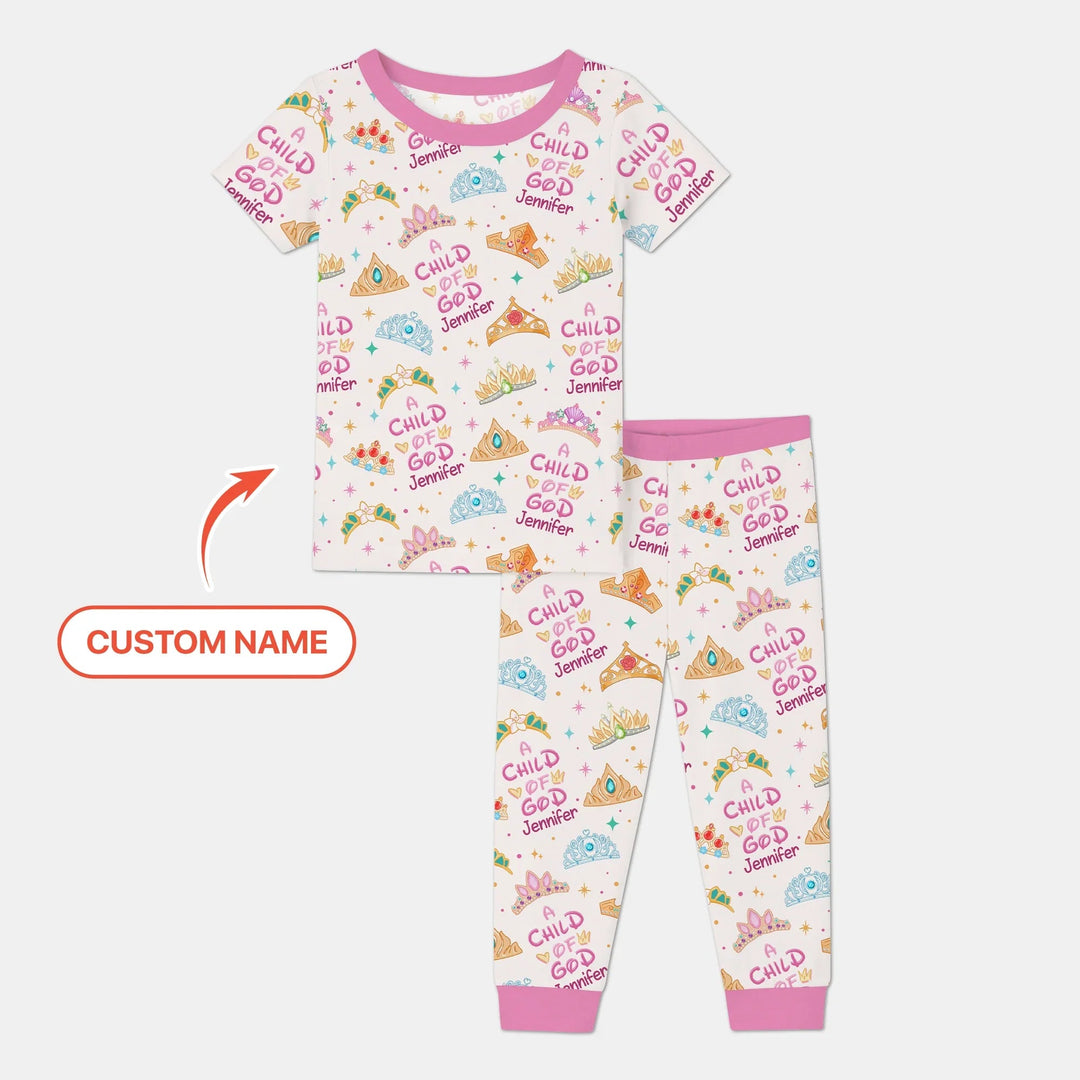 Princess A Child Of God Custom Name Two Piece Short Sleeve Pajama Set - Zumbamboo
