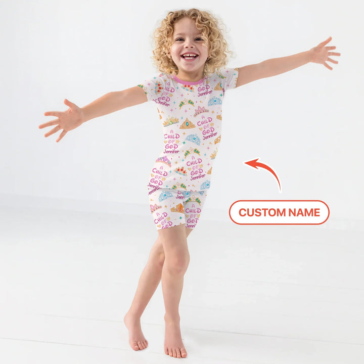 Princess A Child Of God Custom Name Two Piece Short Sleeve Shorts Pajama Set - Zumbamboo