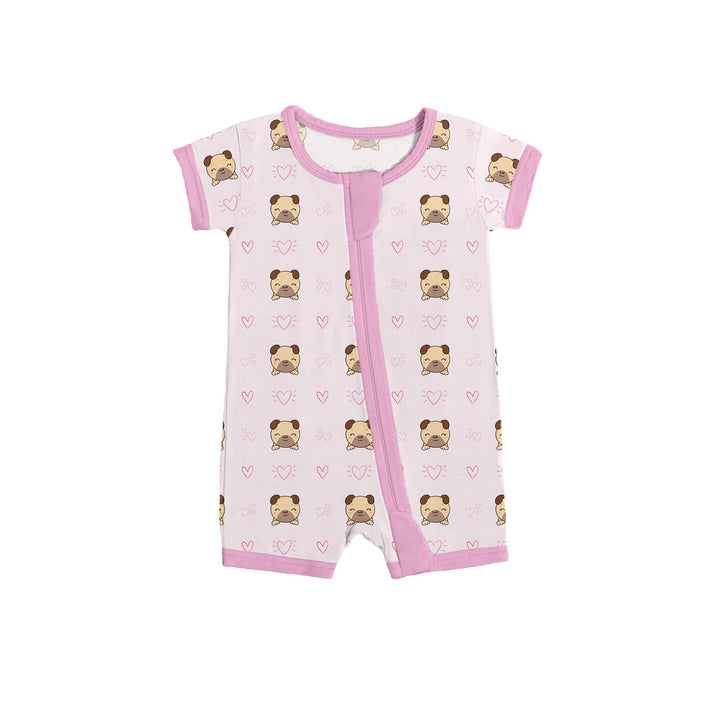 Pugs and Hearts Shorty Zippered Romper