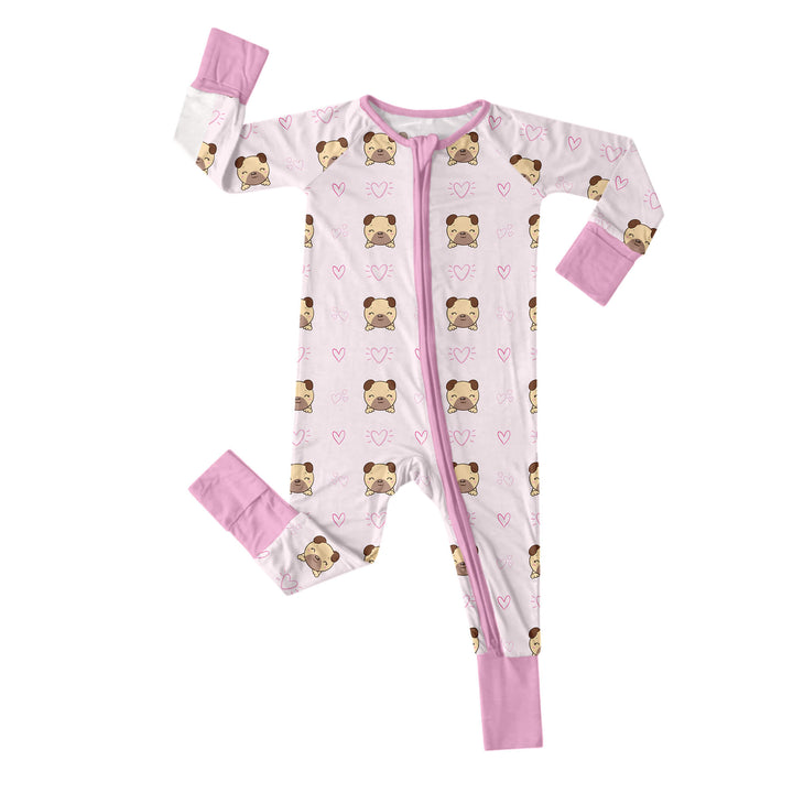 Pugs and Hearts Convertible Zippered Romper