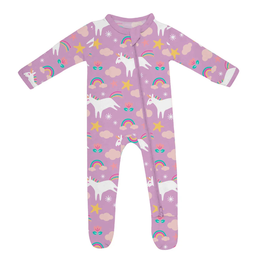 Purple Unicorns Zippered Footie Romper - Zumbamboo
