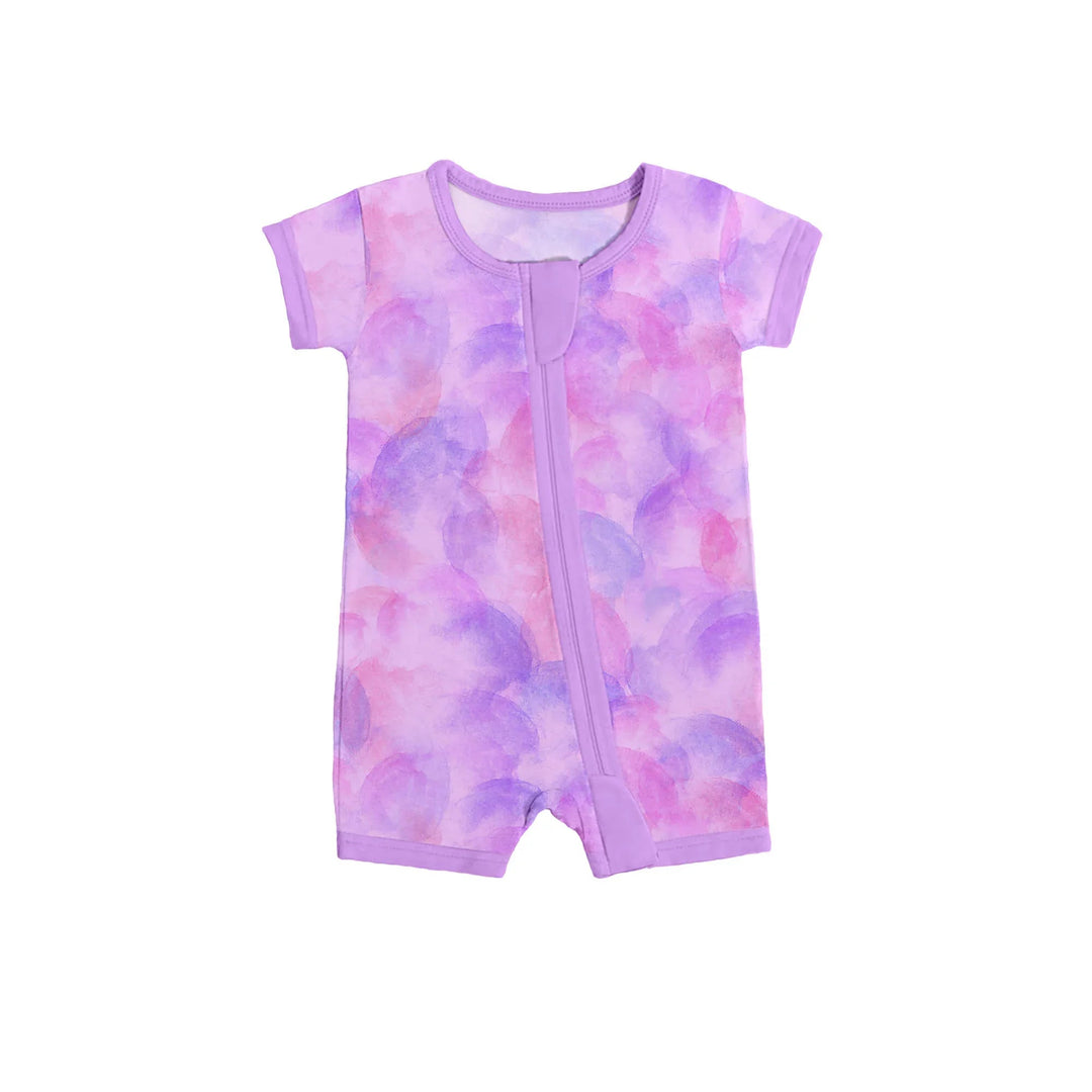 Purple Watercolor Shorty Zippered Romper - Zumbamboo
