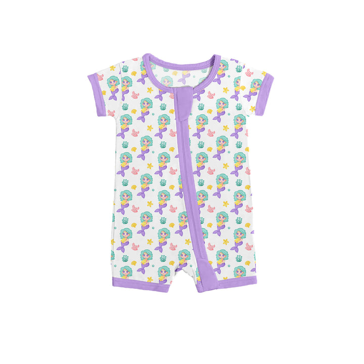 Purple Mermaids Shorty Zippered Romper