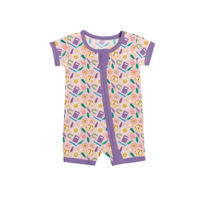 Purple School Shorty Zippered Romper