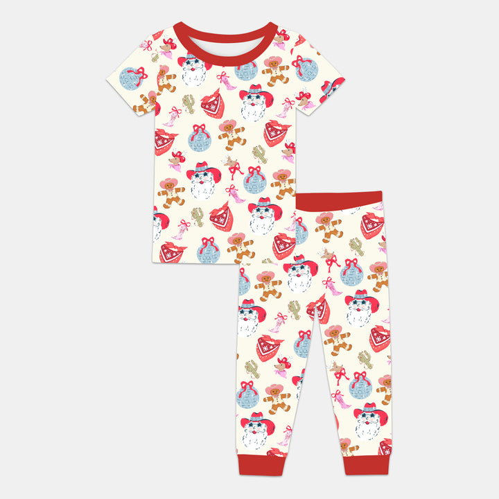 Lovely Western Christmas Girl Two Piece Short Sleeve Pajama Set