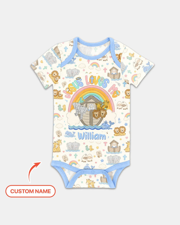 Custom Name Noah's Ark Jesus Loves Me Bamboo Bodysuit
