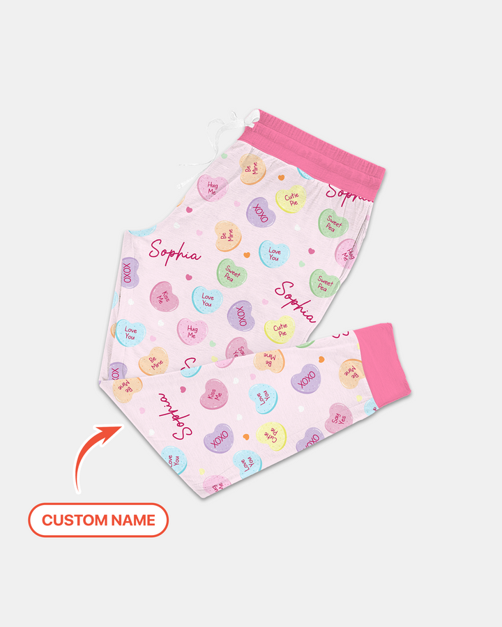Custom Name Colorful Candy Hearts Family Matching Women Pajama Set