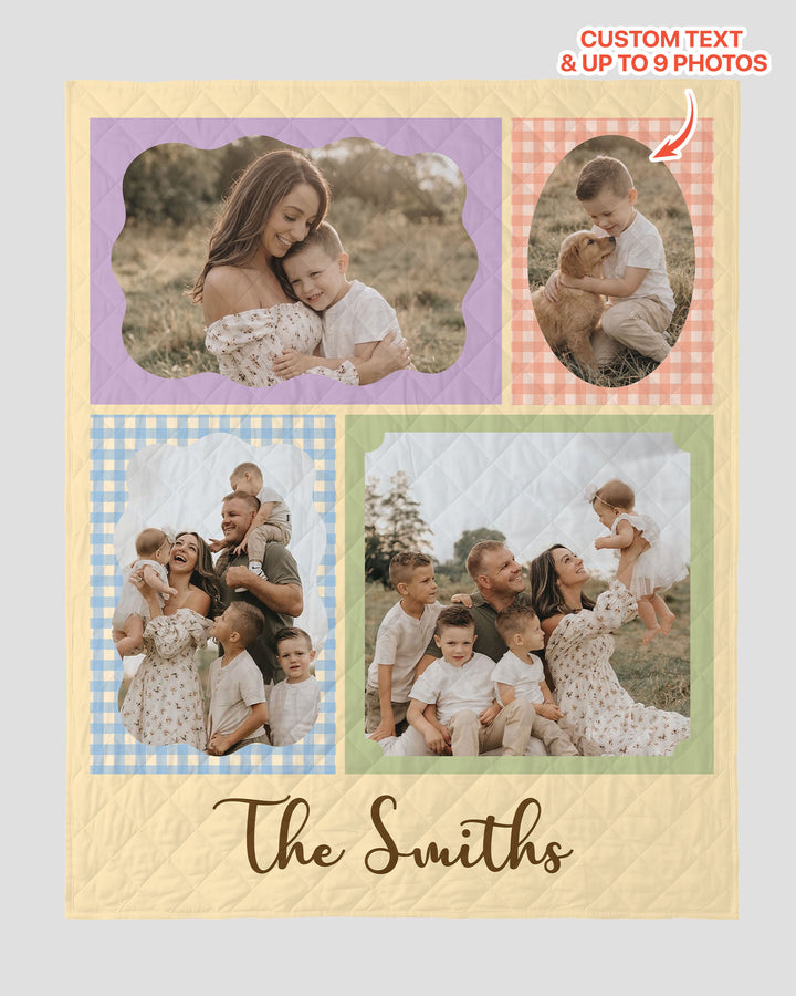 Custom Photo Gingham Family Bamboo Quilt Blanket