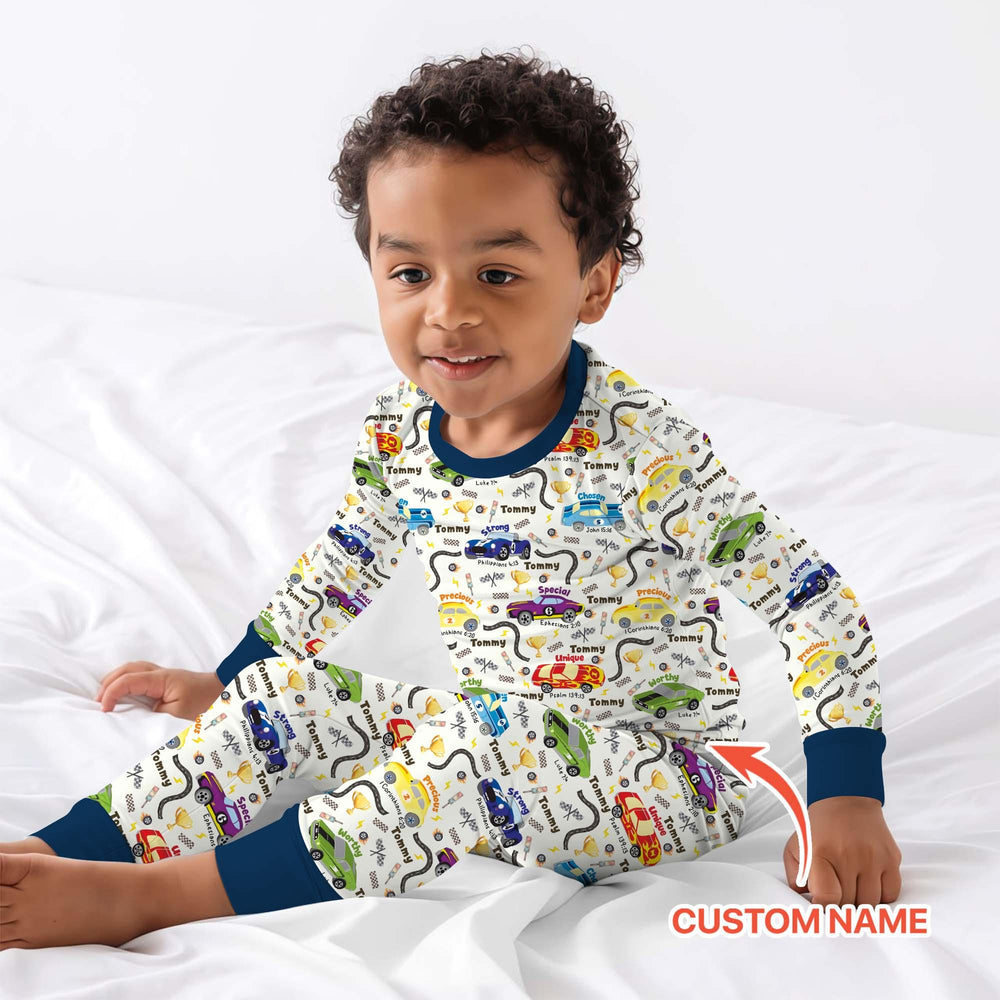 Racing Fun God Says I Am Custom Name Two Piece Long Sleeve Pajama Set - Zumbamboo