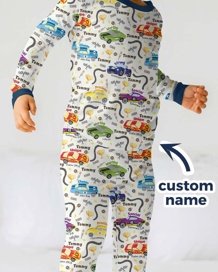 Racing Fun God Says I Am Custom Name Two Piece Long Sleeve Pajama Set - Zumbamboo