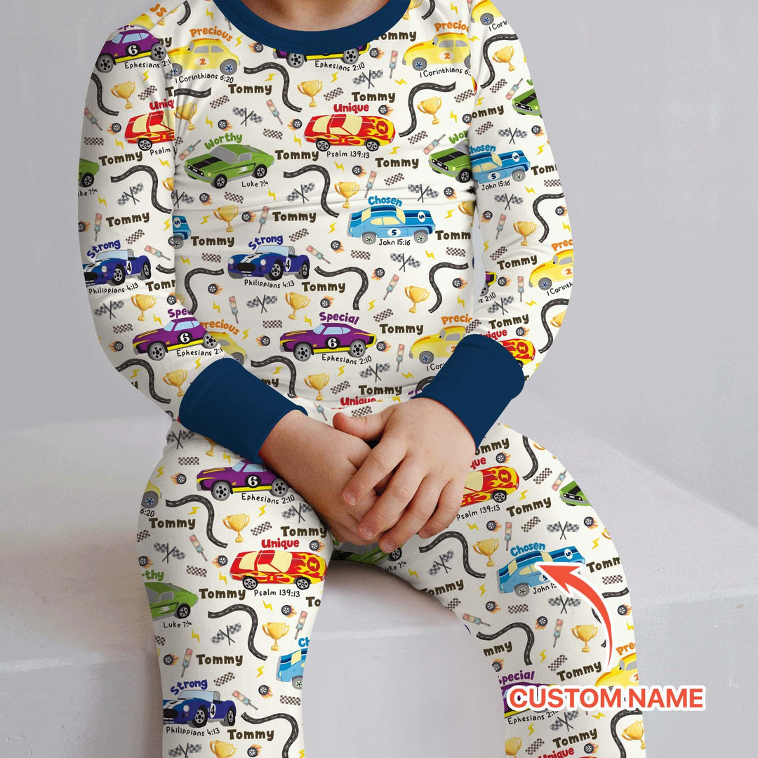 Racing Fun God Says I Am Custom Name Two Piece Long Sleeve Pajama Set - Zumbamboo