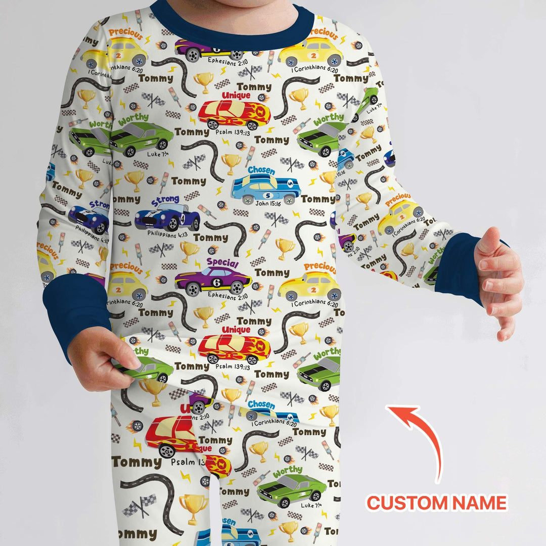 Racing Fun God Says I Am Custom Name Two Piece Long Sleeve Pajama Set - Zumbamboo