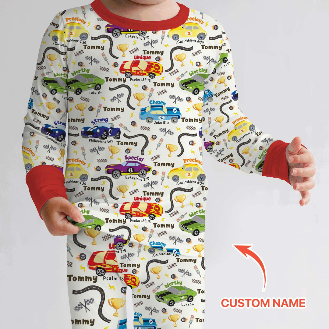 Racing Fun God Says I Am Custom Name Two Piece Long Sleeve Pajama Set - Zumbamboo