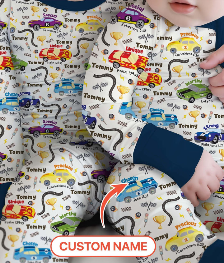 Racing Fun God Says I Am Custom Name Two Piece Long Sleeve Pajama Set - Zumbamboo