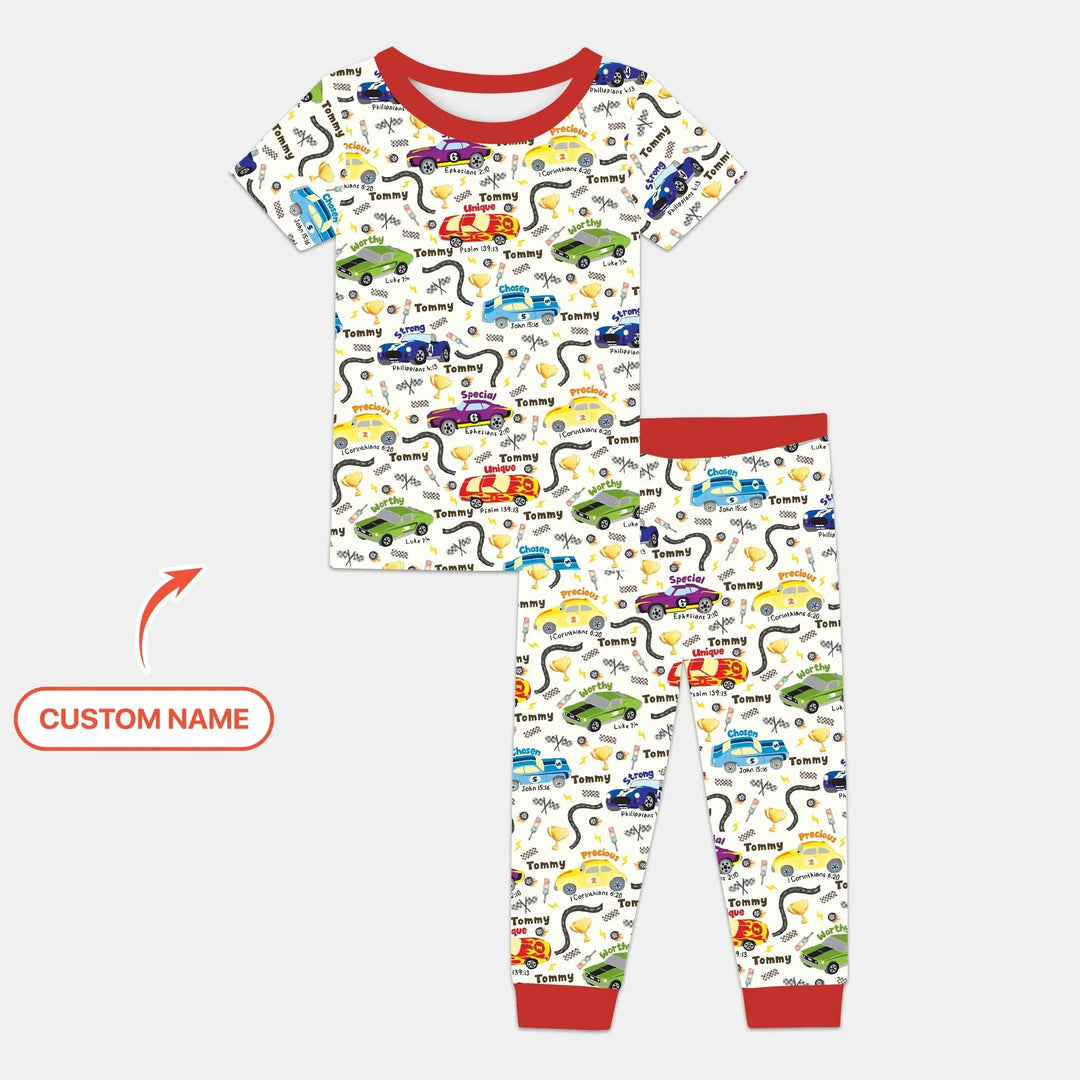 Racing Fun God Says I Am Custom Name Two Piece Short Sleeve Pajama Set - Zumbamboo