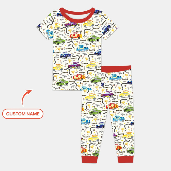 Racing Fun God Says I Am Custom Name Two Piece Short Sleeve Pajama Set - Zumbamboo