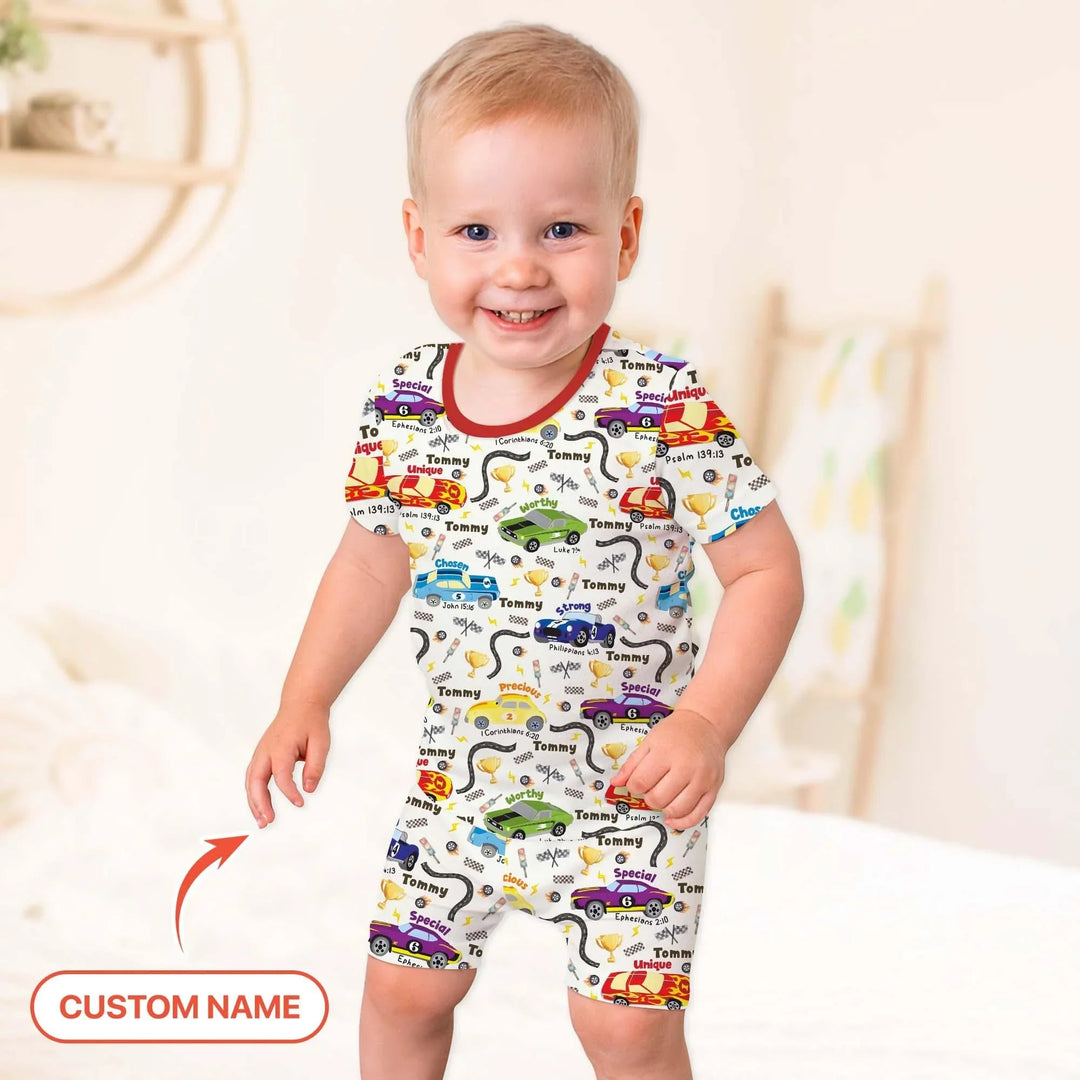 Racing Fun God Says I Am Custom Name Two Piece Short Sleeve Pajama Set - Zumbamboo