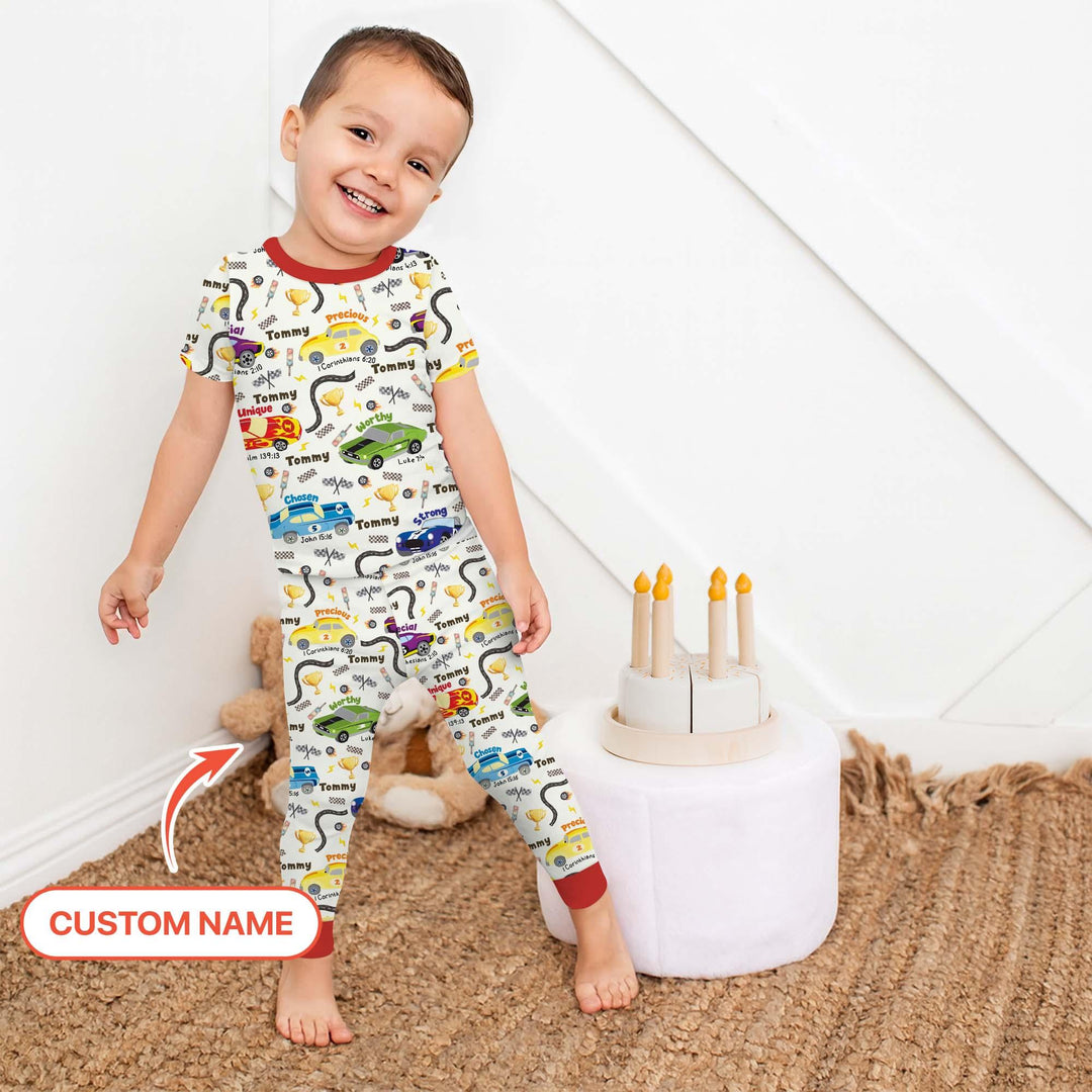 Racing Fun God Says I Am Custom Name Two Piece Short Sleeve Pajama Set - Zumbamboo