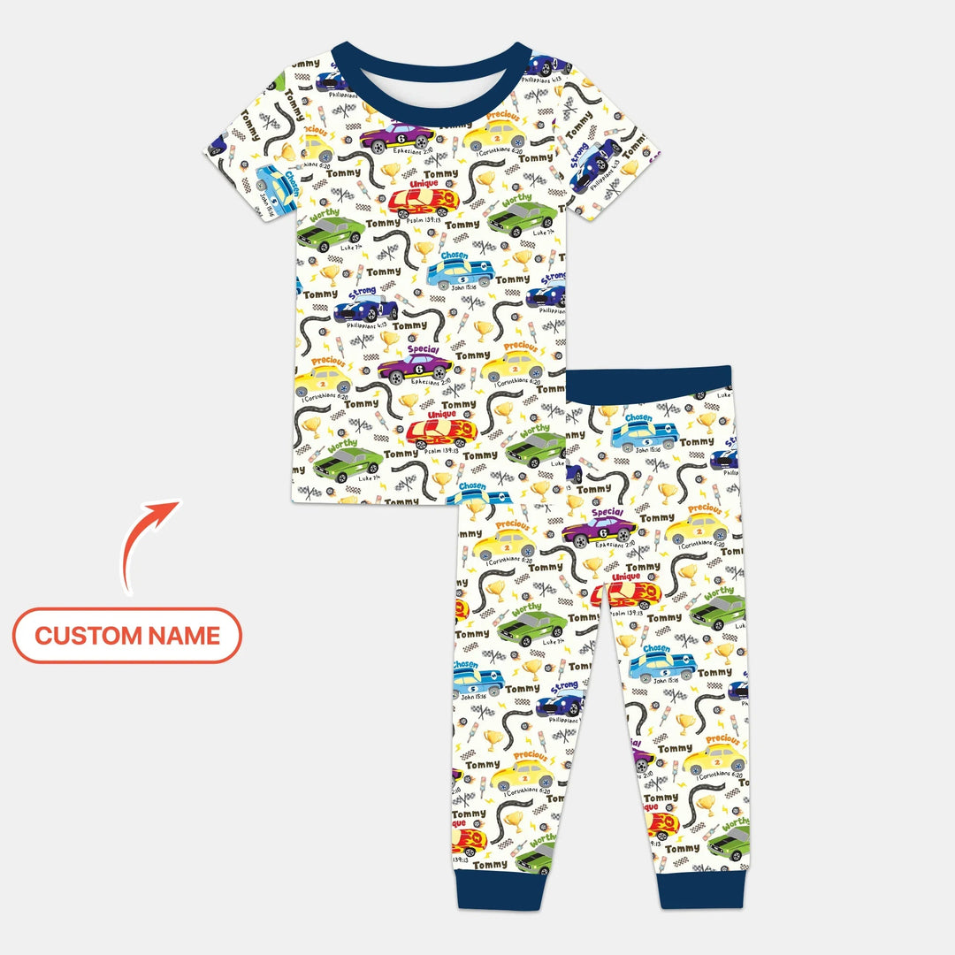 Racing Fun God Says I Am Custom Name Two Piece Short Sleeve Pajama Set - Zumbamboo