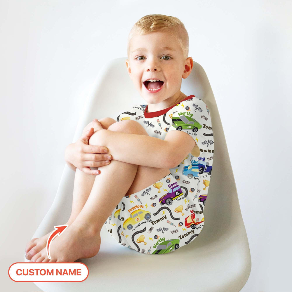 Racing Fun God Says I Am Custom Name Two Piece Short Sleeve Pajama Set - Zumbamboo