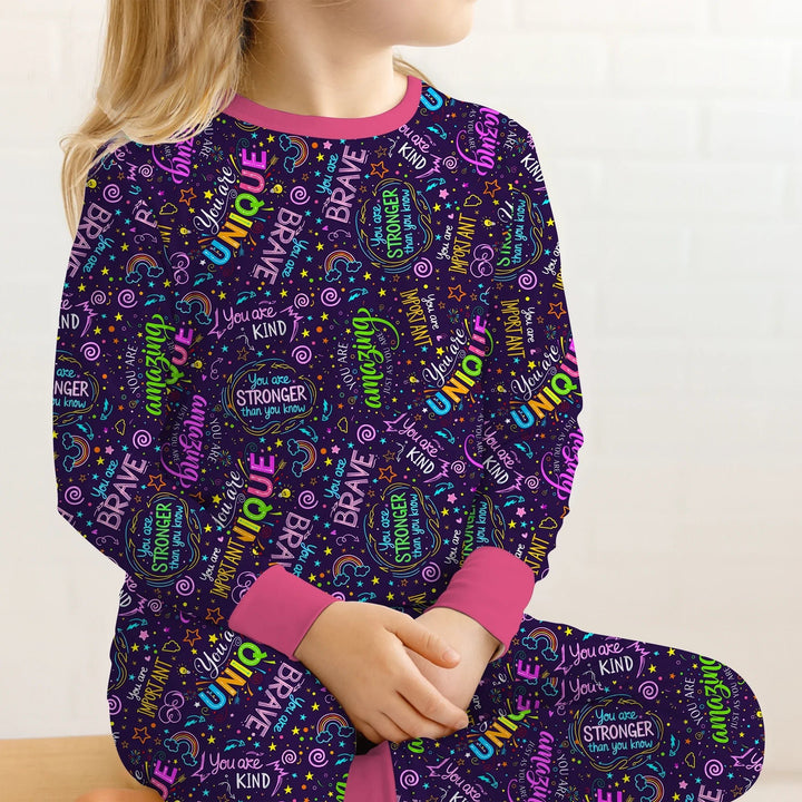 Rainbow Affirmations Two Piece Long Sleeve Pajama Set , Rainbow Affirmations Two Piece Long Sleeve Pajama Set - 12-18M