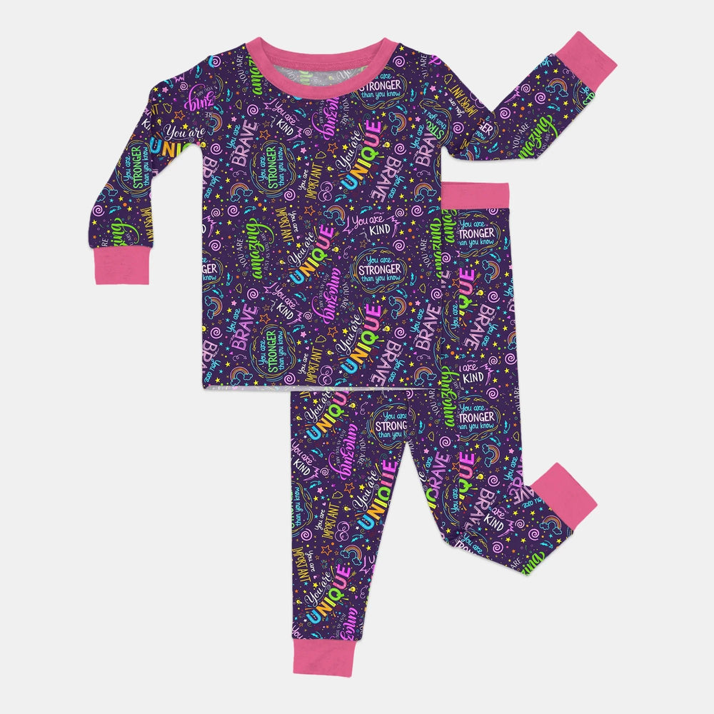 Rainbow Affirmations Two Piece Long Sleeve Pajama Set - Zumbamboo